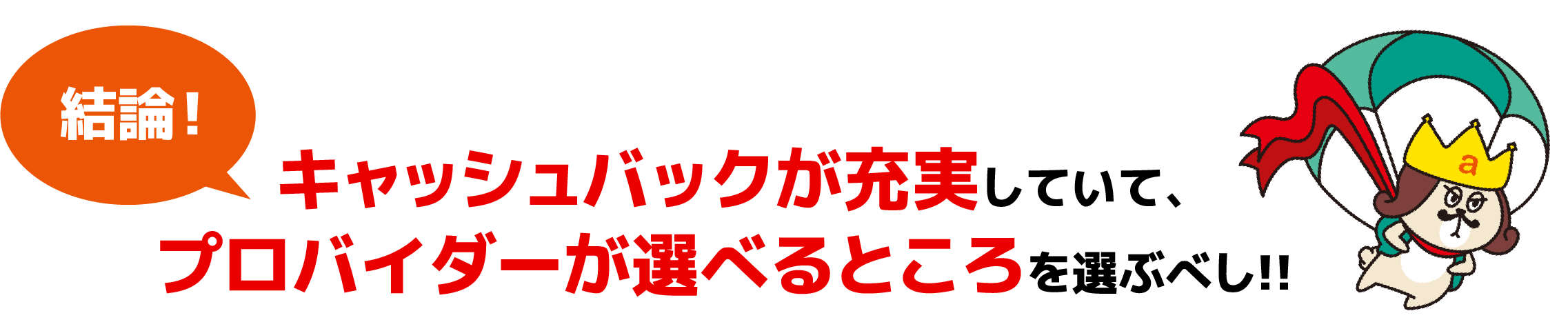 結論！ キャッシュバックが充実していて、プロバイダーが選べるところを選ぶべし!!